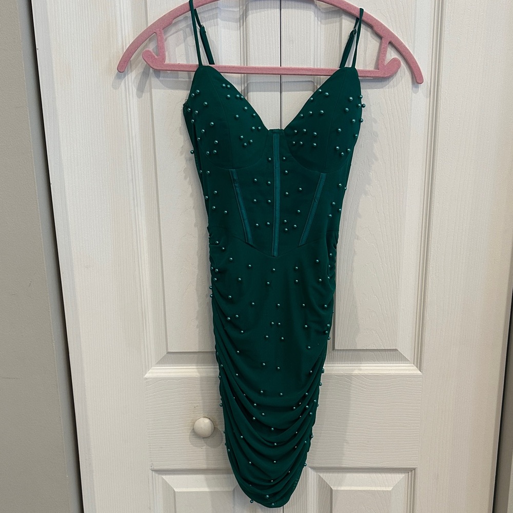 Windsor Deep Green Beaded Mini Dress